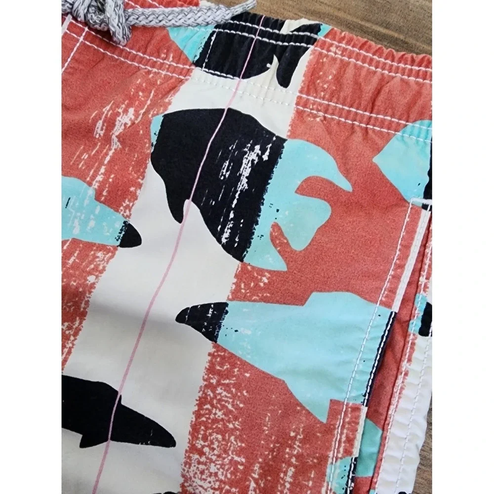 Vilebrequin Swim Trunks Kids 8 Red Blue Fish Print Luxury Beach Summer Quick Dry